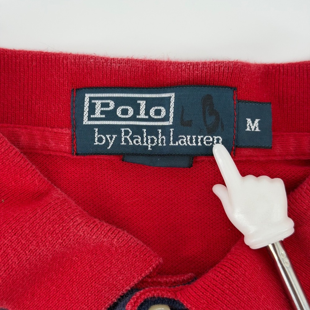 Vintage Polo Ralph Lauren Mens M Striped Short Sleeve Shirt Rugby Red Navy Prep - Picture 6 of 11